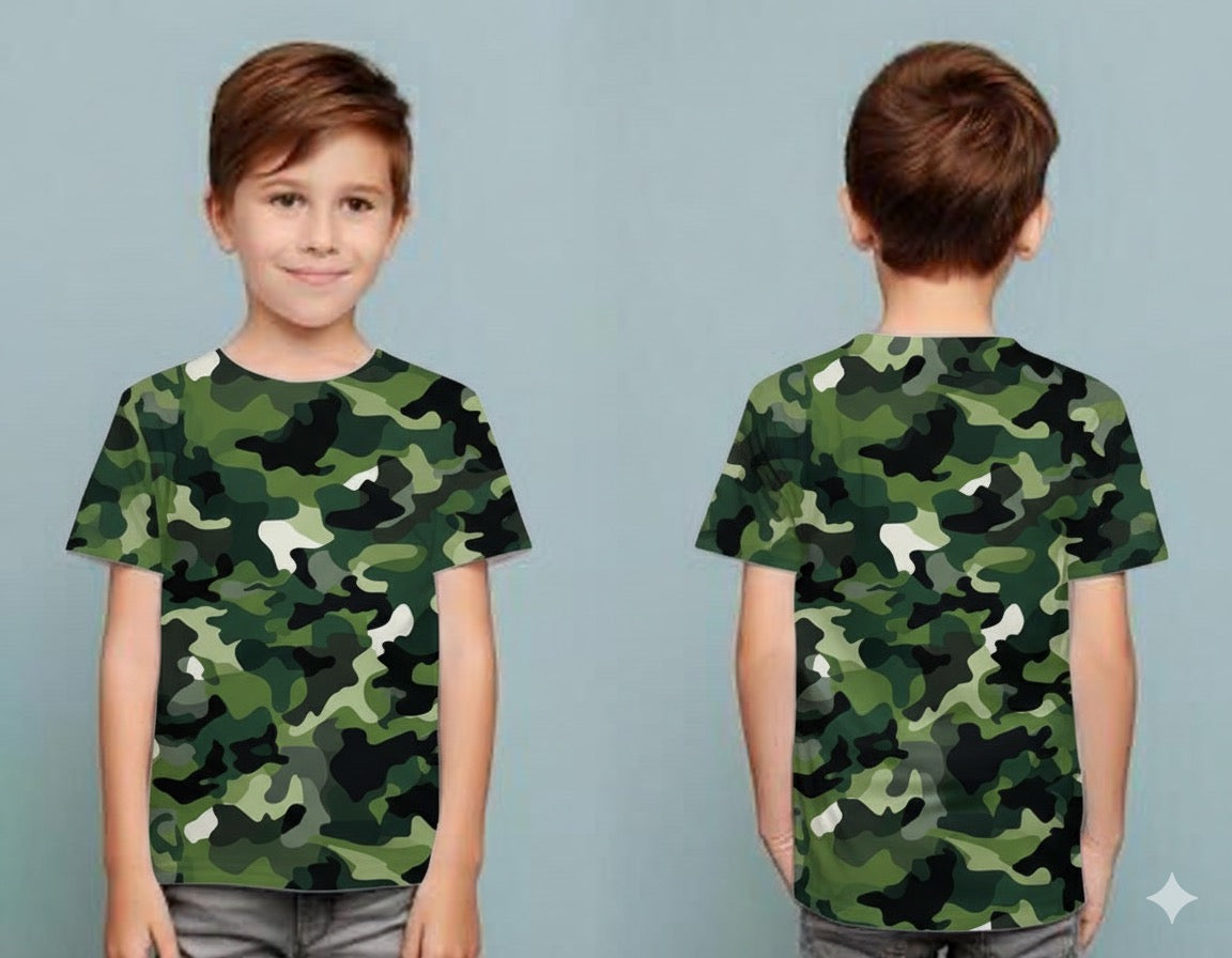 FULL BODY ARMY PRINT KIDS T-SHIRT ( LIFE TIME COLOR GUARANTEE)