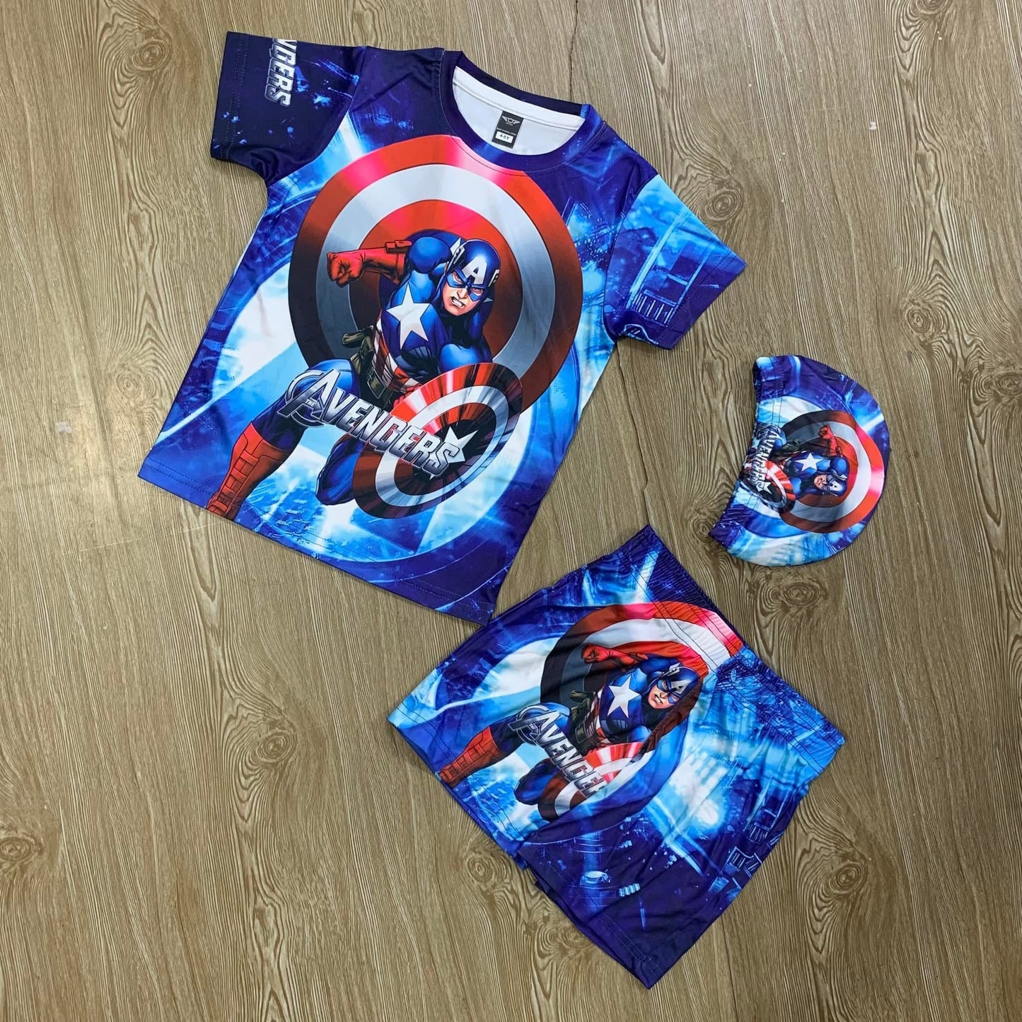 CAPTAIN AMERICA KIDS TOP BOTTOM SET WITH CAP (JERSEY MATERIAL 1Y TO 10Y)