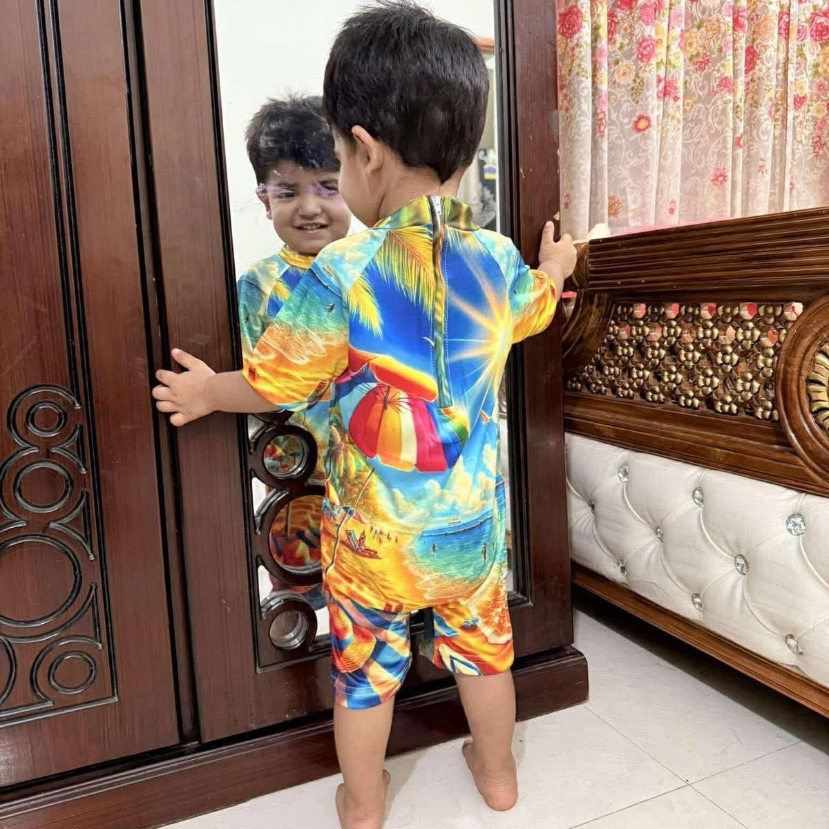 SUNNY BEACH HALF SLEEVE SWIMMING SUIT WITH CAP ( 2Y TO 14YEAR)