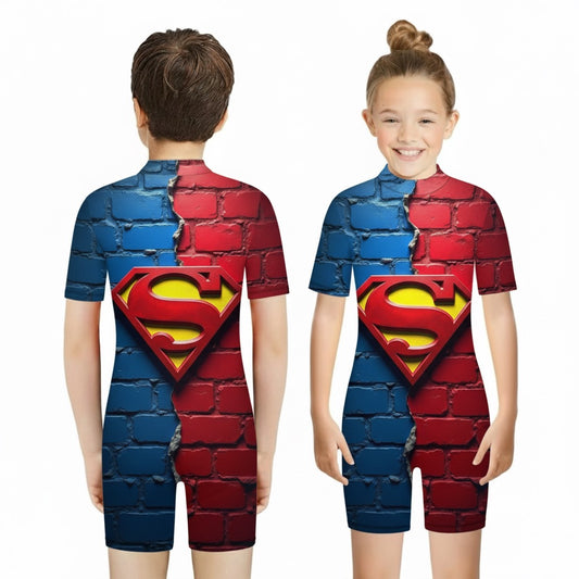 BABY SUPERMAN HALF SLEEVE SWIMMING SUIT WITH CAP 02 ( 2Y TO 14YEAR)