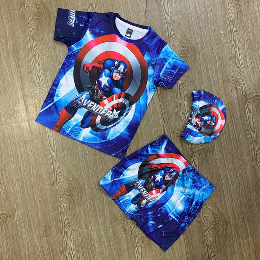 CAPTAIN AMERICA KIDS TOP BOTTOM SET WITH CAP (JERSEY MATERIAL 1Y TO 10Y)