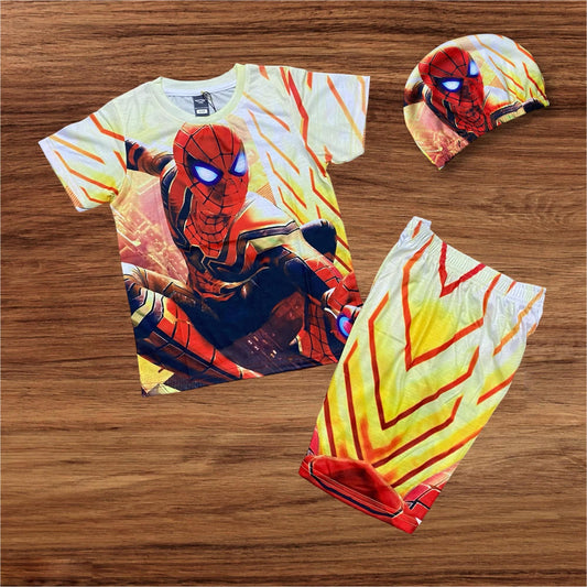 SPIDERMAN KIDS TOP BOTTOM SET WITH CAP (COTTON MATERIAL)